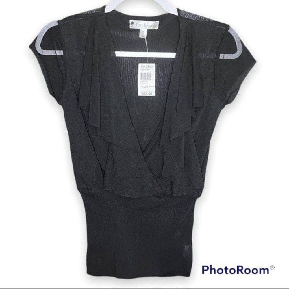 NWT Piper & Sparrow Black Sheer Ruffle Top Size XS